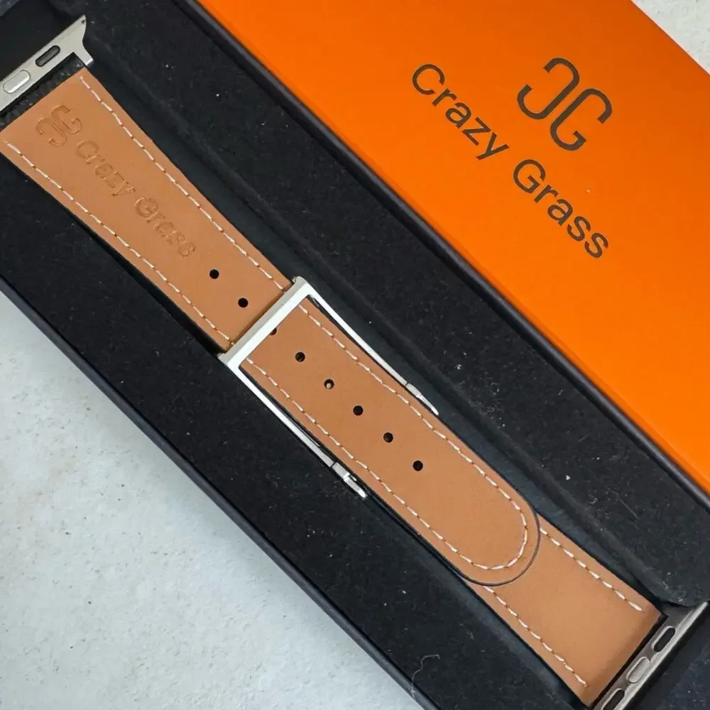 CRAZYGRASS Magnetic Black Leather Strap Watch Band Women Square Smartwatch